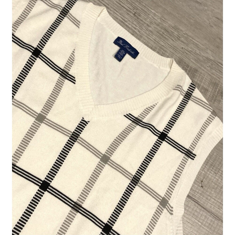 New Paul Frederick Sweater Vest Mens L Ivory Black/Gray Check Cotton Sample 2006